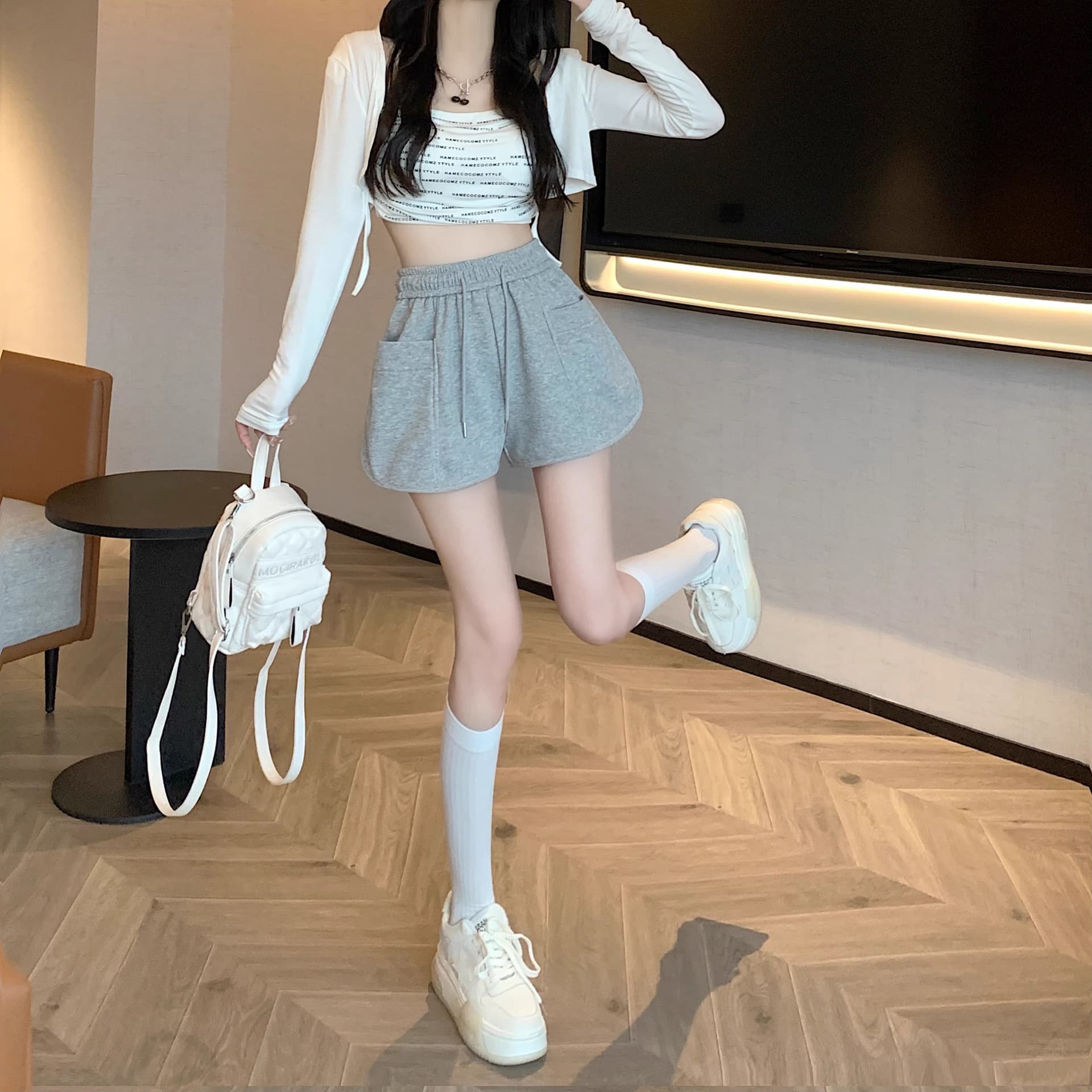 핑크색 바지 운동 바지 여성 여름 펌프 로프 캐주얼 바지 루즈핏 와이드 레그 팬츠 슬림해 보이는 작은 키 한 마디 바지 상세 이미지 27