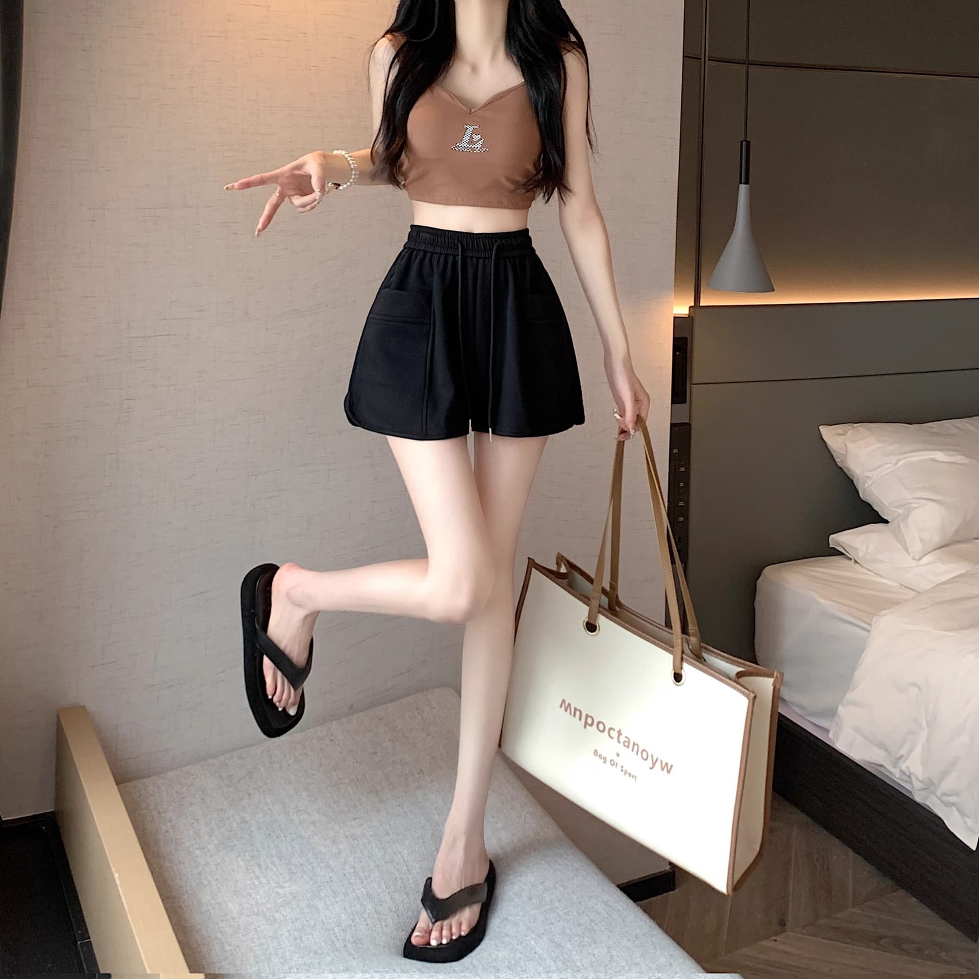핑크색 바지 운동 바지 여성 여름 펌프 로프 캐주얼 바지 루즈핏 와이드 레그 팬츠 슬림해 보이는 작은 키 한 마디 바지 상세 이미지 38