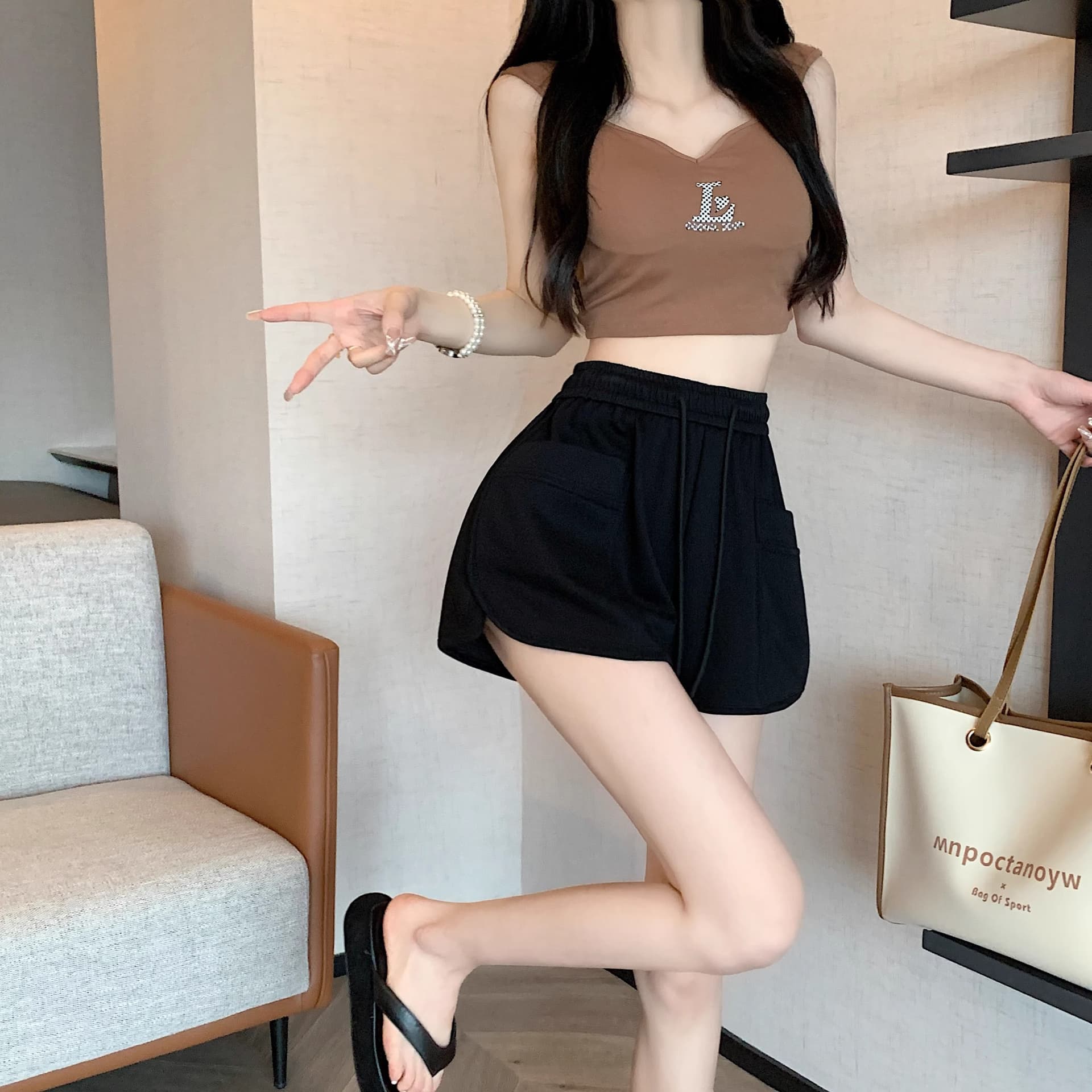 핑크색 바지 운동 바지 여성 여름 펌프 로프 캐주얼 바지 루즈핏 와이드 레그 팬츠 슬림해 보이는 작은 키 한 마디 바지 상세 이미지 40