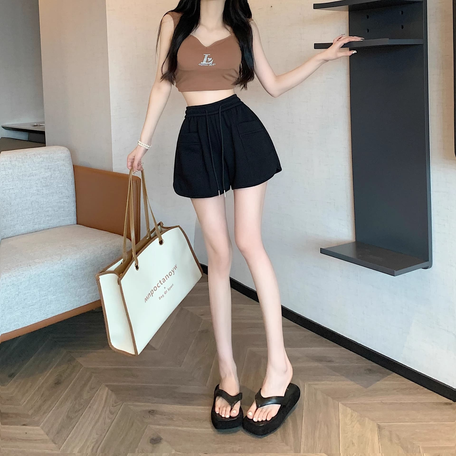 핑크색 바지 운동 바지 여성 여름 펌프 로프 캐주얼 바지 루즈핏 와이드 레그 팬츠 슬림해 보이는 작은 키 한 마디 바지 상세 이미지 42