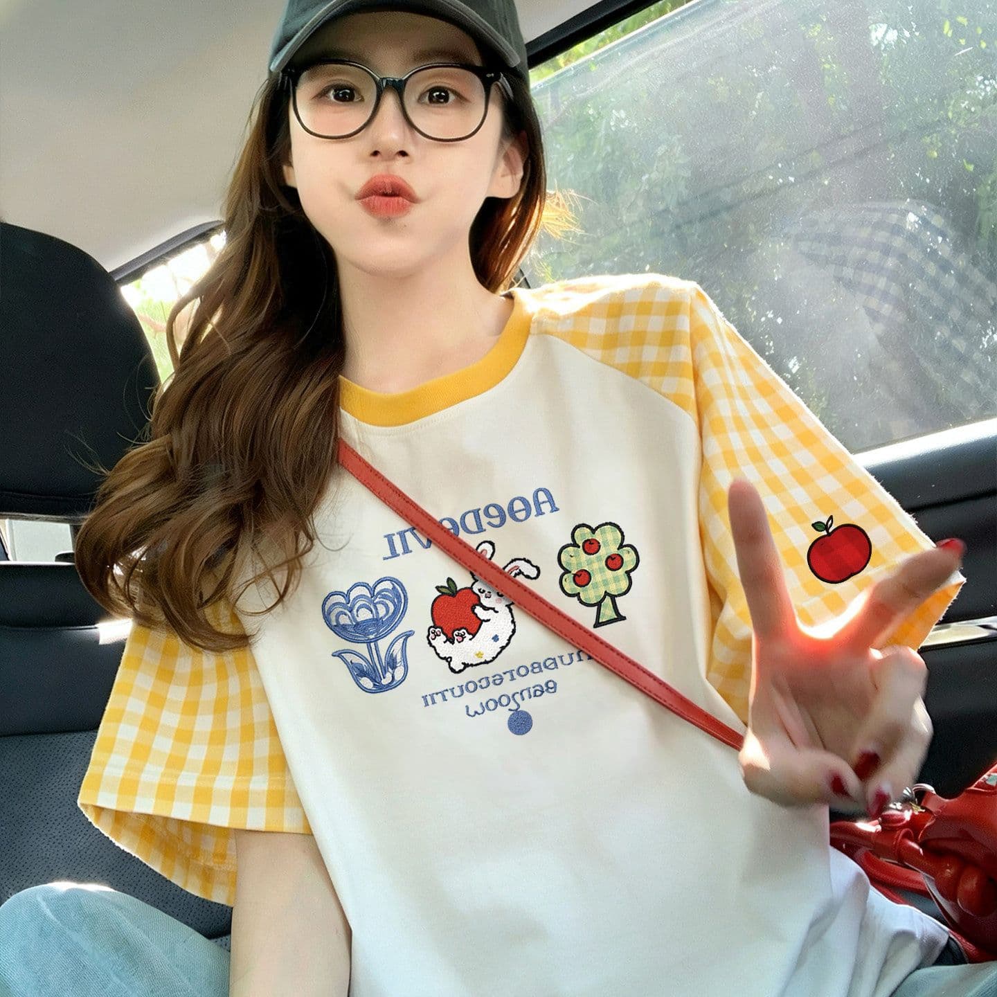 220 그램 순면 이후 패키지 칼라 체크무늬 배색 삽입 어깨 반팔 티셔츠 여성 2026 여름 프린트 맨위 이미지 5