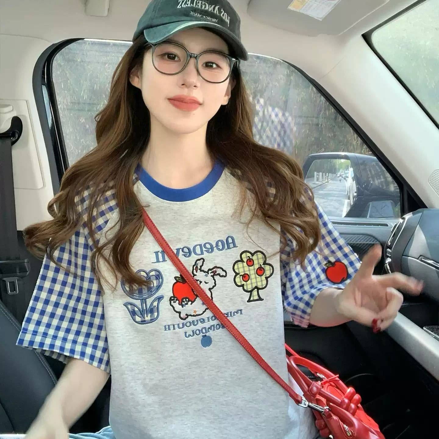 220 그램 순면 이후 패키지 칼라 체크무늬 배색 삽입 어깨 반팔 티셔츠 여성 2026 여름 프린트 맨위 이미지 4