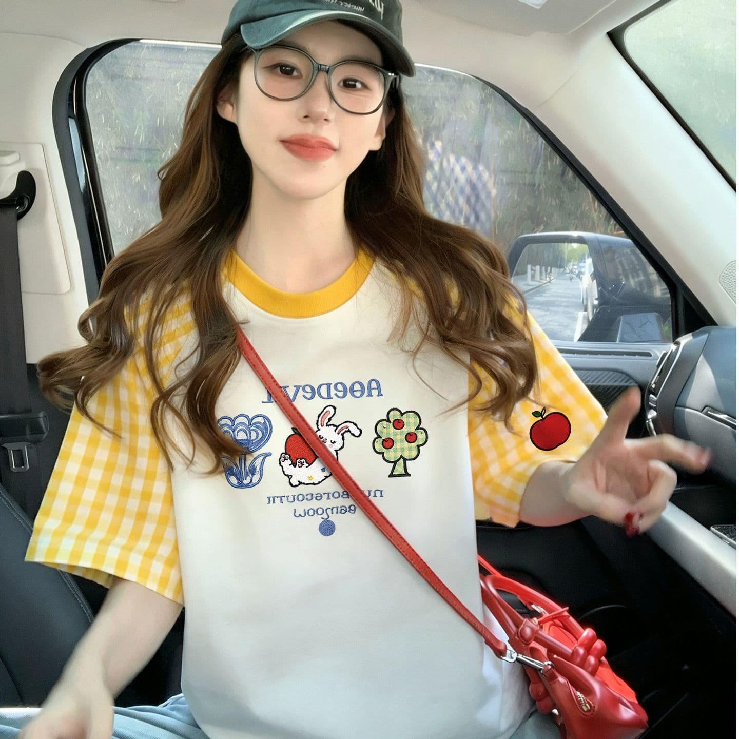 220 그램 순면 이후 패키지 칼라 체크무늬 배색 삽입 어깨 반팔 티셔츠 여성 2026 여름 프린트 맨위 이미지 3
