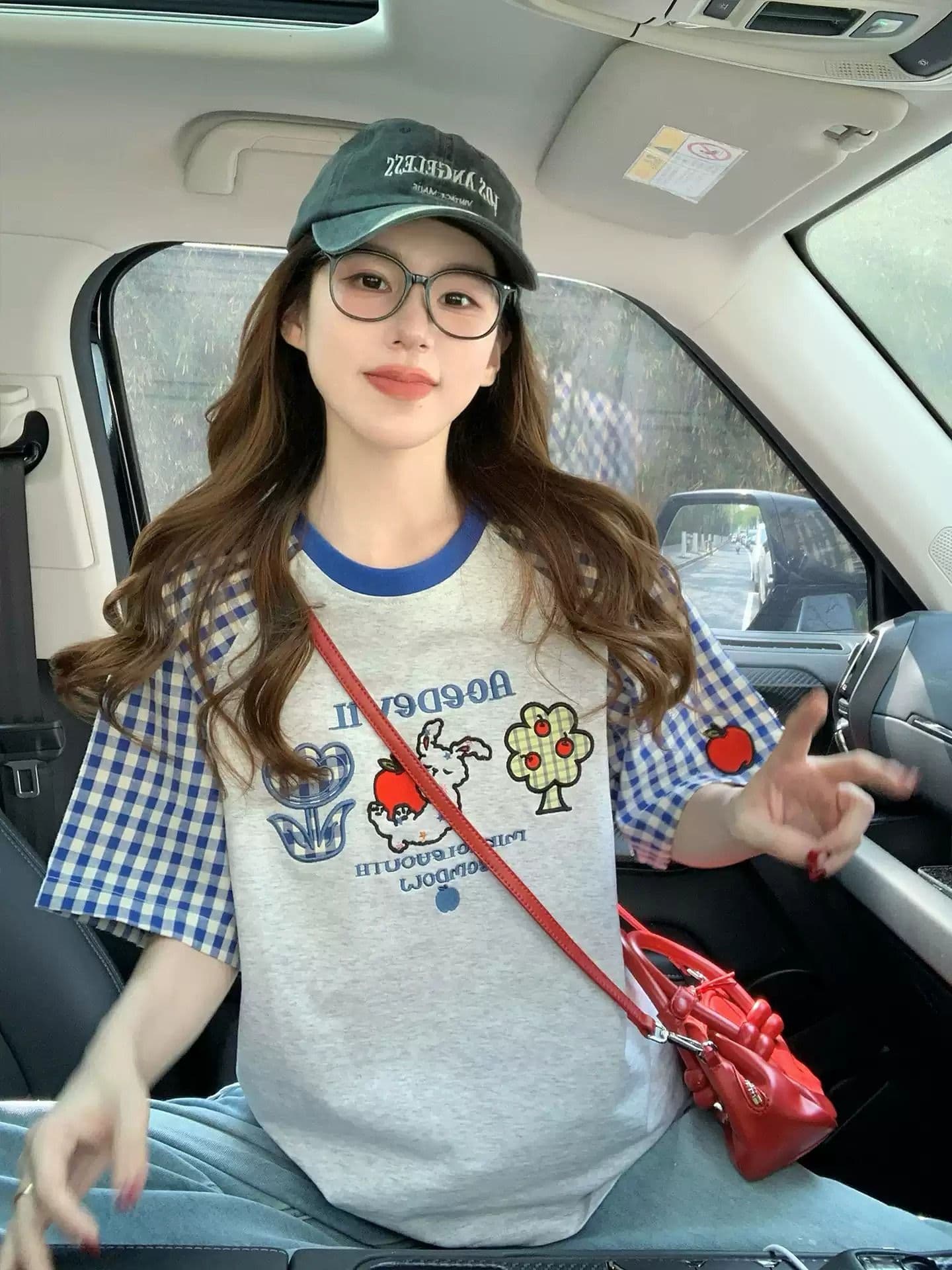 220 그램 순면 이후 패키지 칼라 체크무늬 배색 삽입 어깨 반팔 티셔츠 여성 2026 여름 프린트 맨위 상세 이미지 4