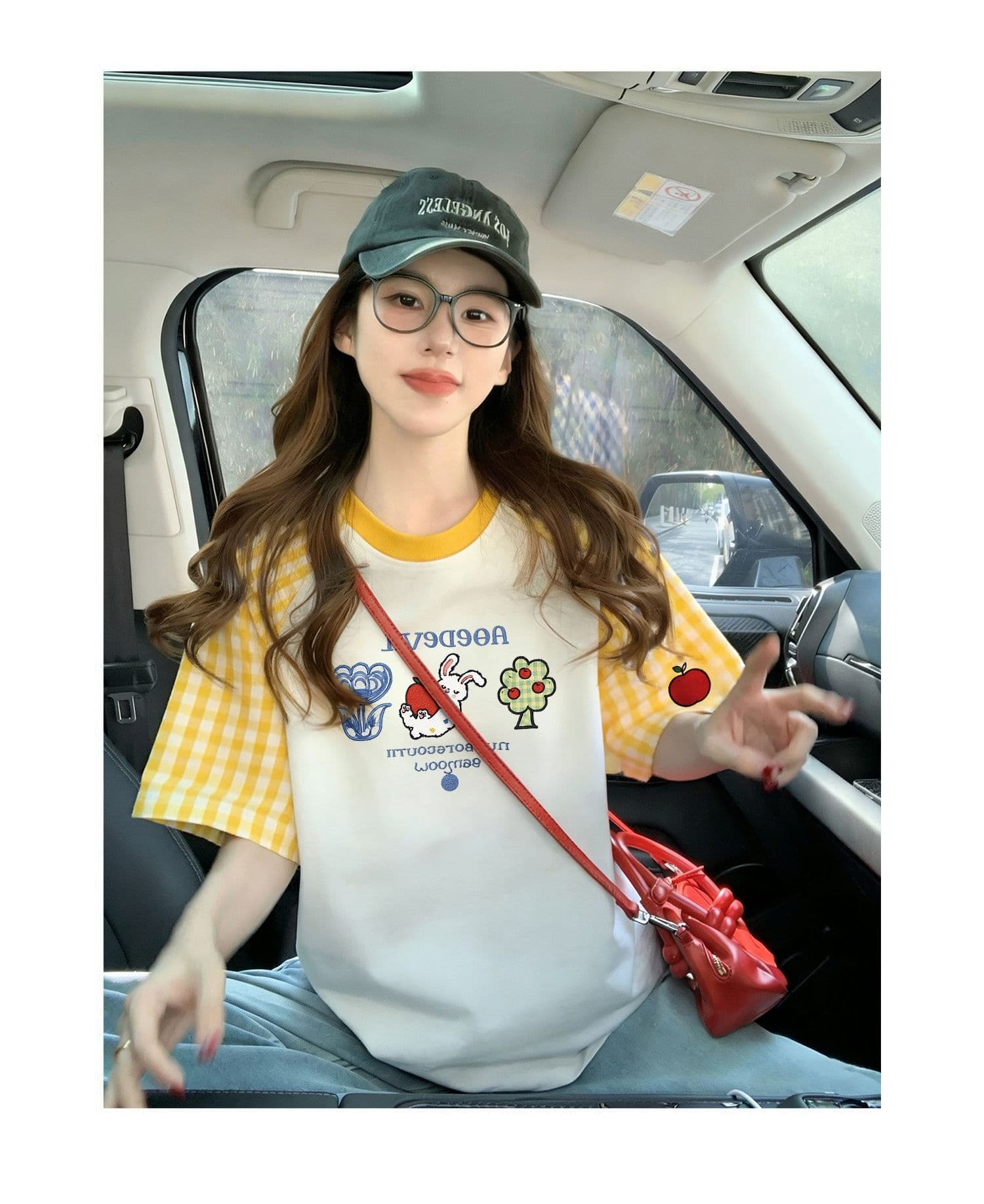 220 그램 순면 이후 패키지 칼라 체크무늬 배색 삽입 어깨 반팔 티셔츠 여성 2026 여름 프린트 맨위 상세 이미지 9