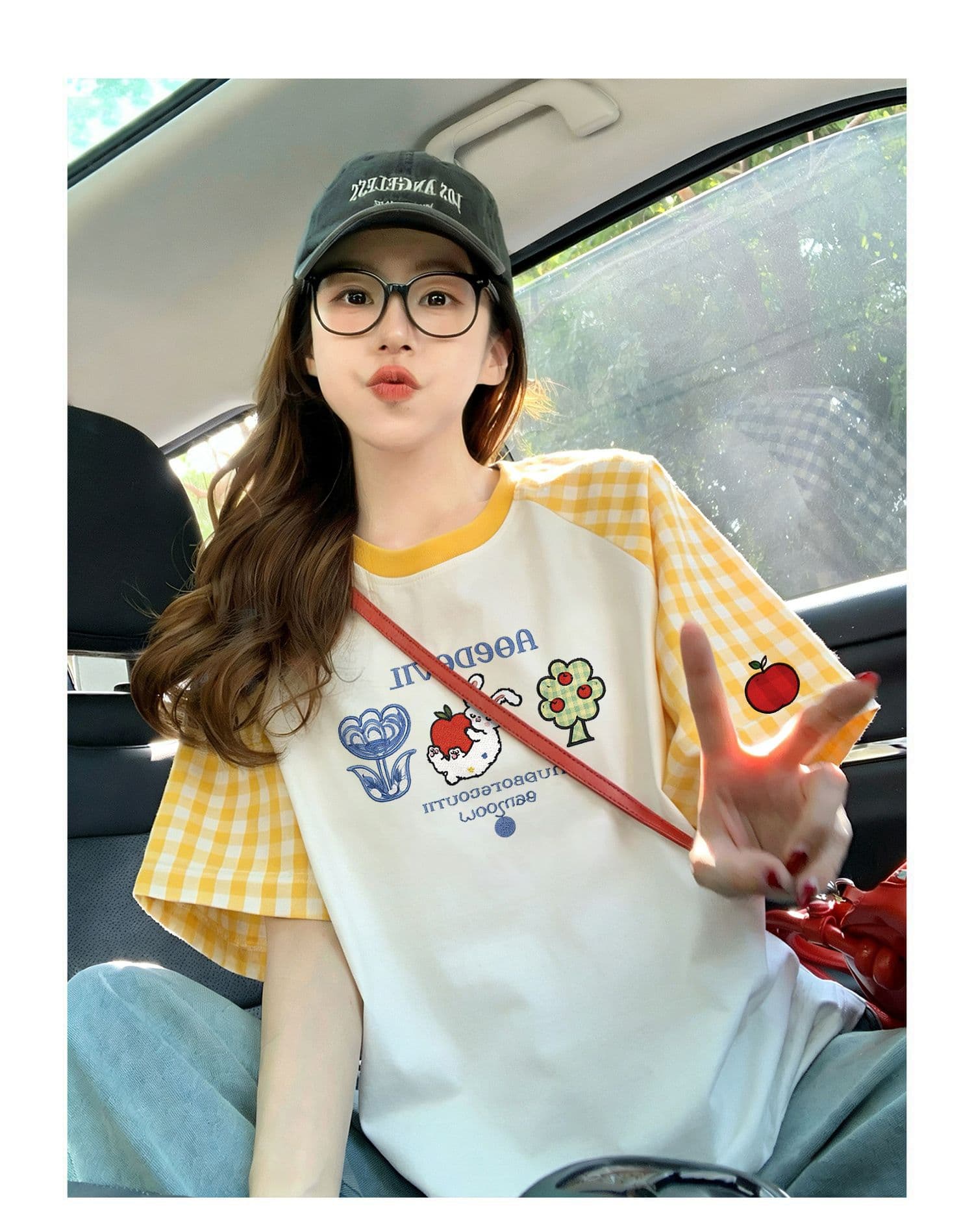 220 그램 순면 이후 패키지 칼라 체크무늬 배색 삽입 어깨 반팔 티셔츠 여성 2026 여름 프린트 맨위 상세 이미지 10