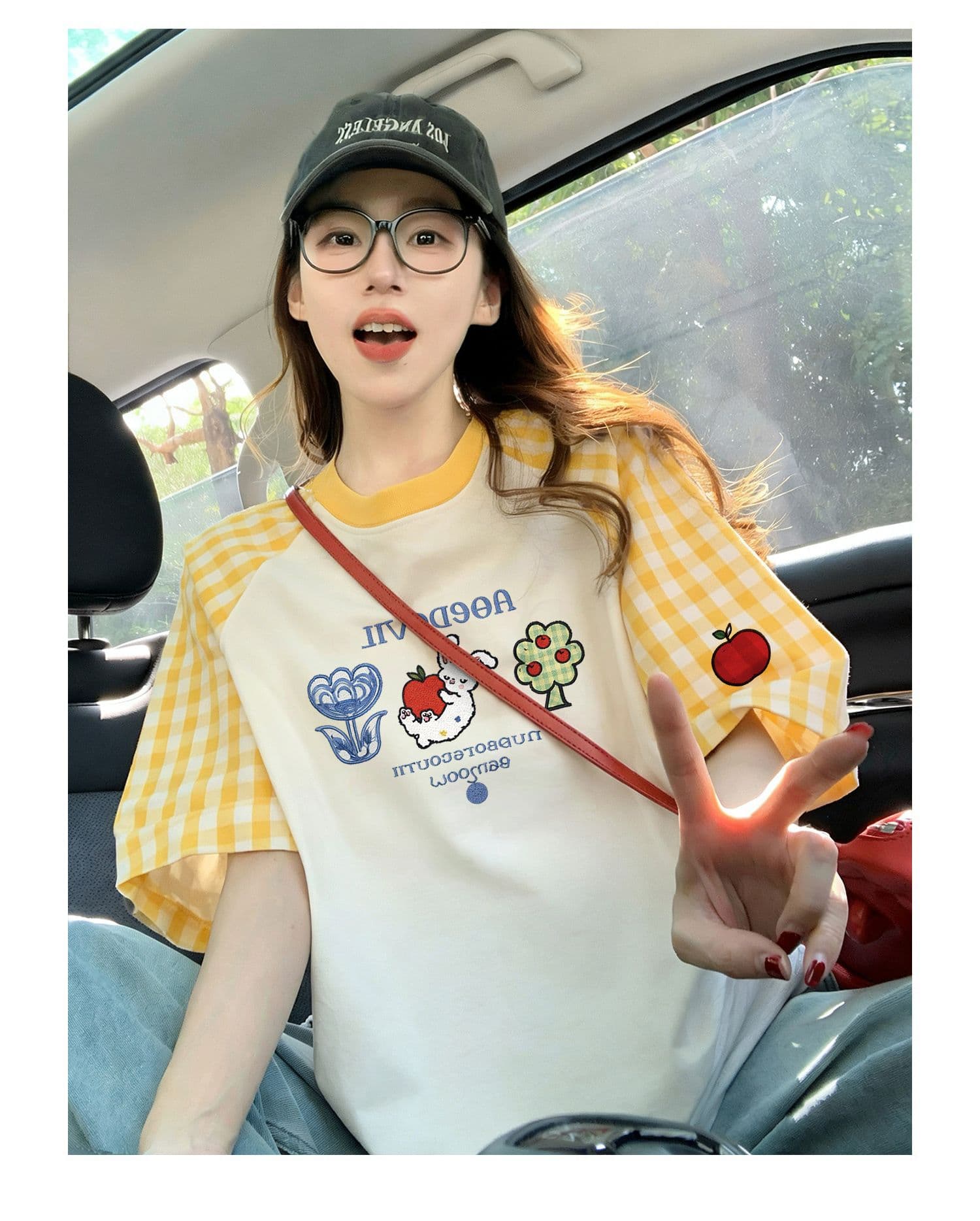 220 그램 순면 이후 패키지 칼라 체크무늬 배색 삽입 어깨 반팔 티셔츠 여성 2026 여름 프린트 맨위 상세 이미지 11