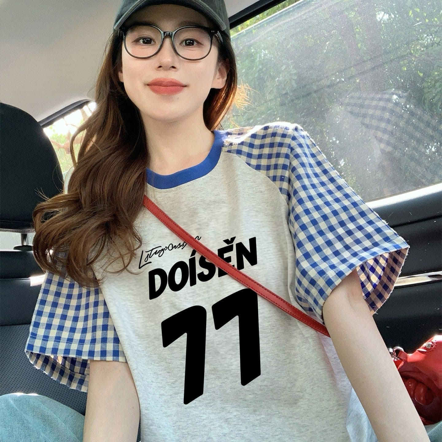 220 그램 순면 이후 패키지 칼라 체크무늬 배색 삽입 어깨 반팔 티셔츠 여성 2026 여름 프린트 맨위 이미지 3