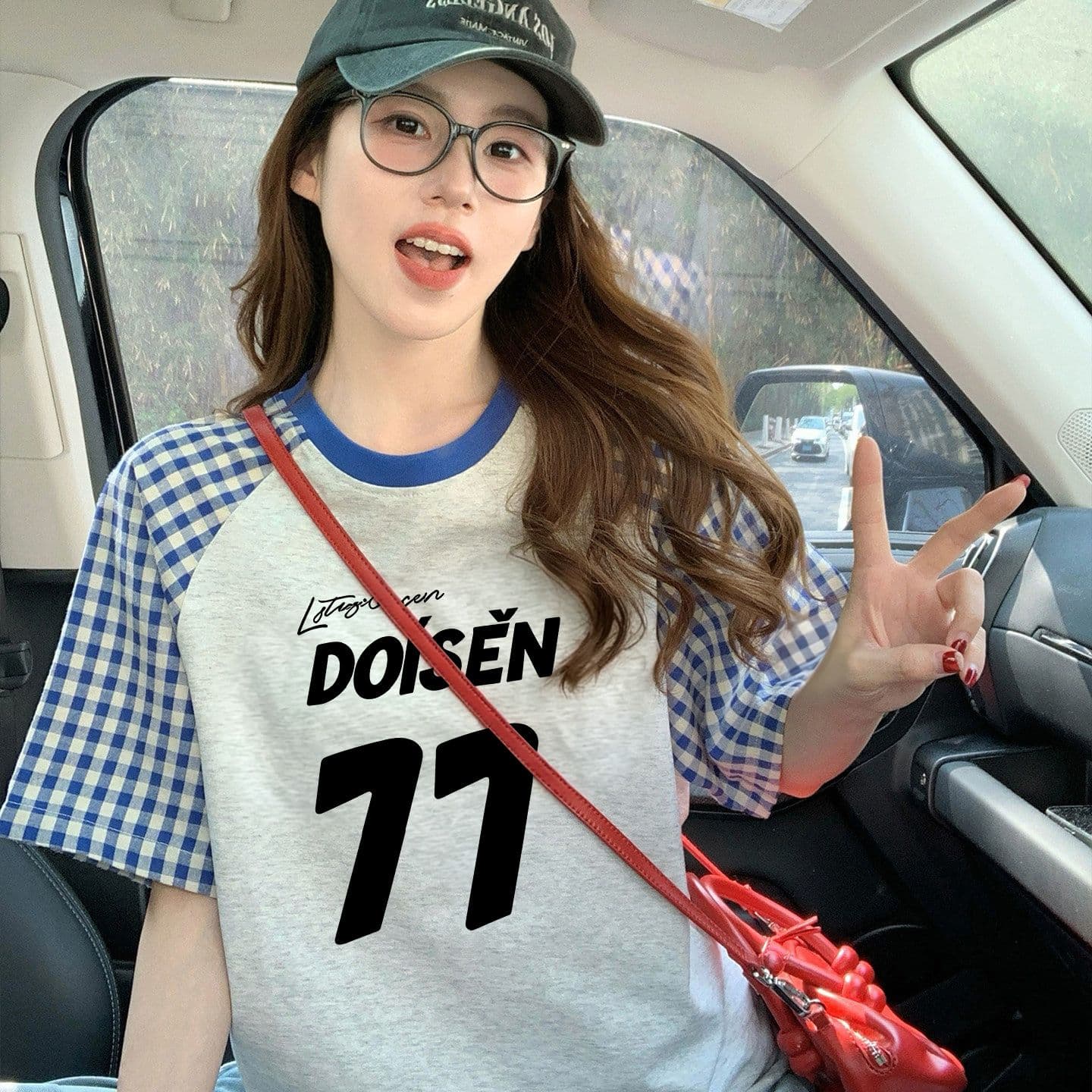 220 그램 순면 이후 패키지 칼라 체크무늬 배색 삽입 어깨 반팔 티셔츠 여성 2026 여름 프린트 맨위 이미지 5