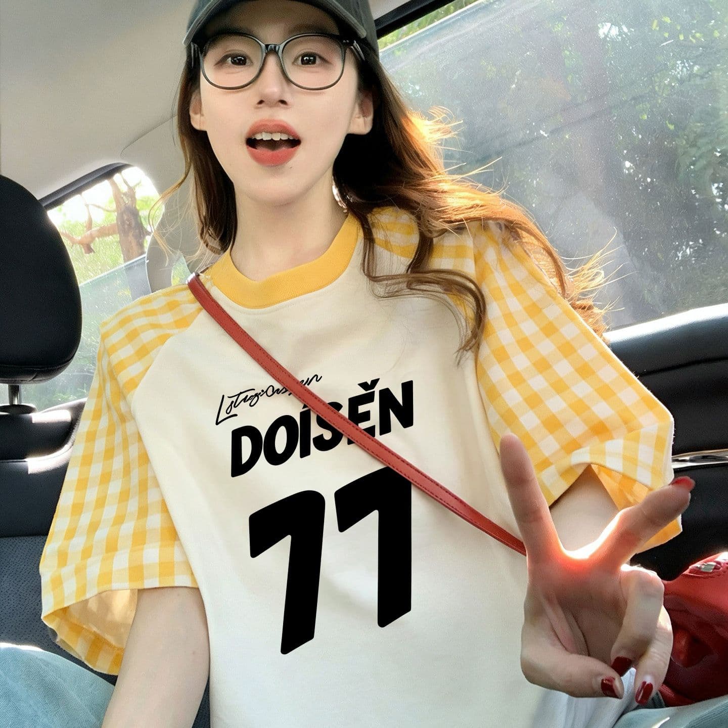 220 그램 순면 이후 패키지 칼라 체크무늬 배색 삽입 어깨 반팔 티셔츠 여성 2026 여름 프린트 맨위