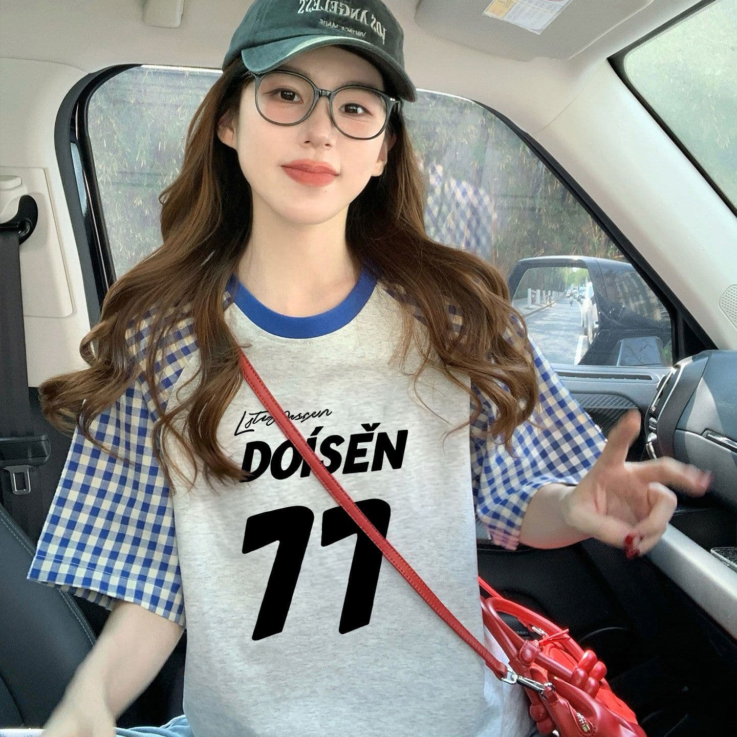 220 그램 순면 이후 패키지 칼라 체크무늬 배색 삽입 어깨 반팔 티셔츠 여성 2026 여름 프린트 맨위 이미지 4