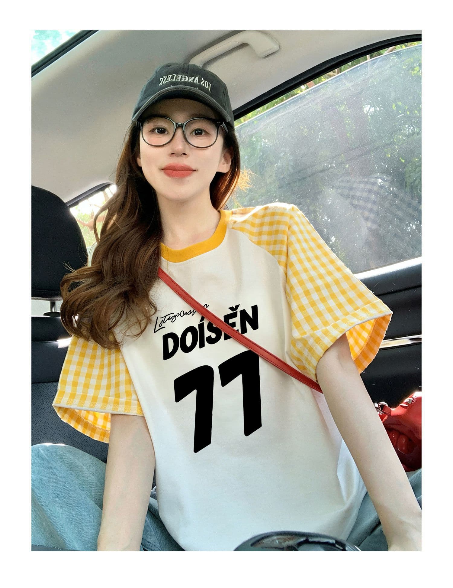 220 그램 순면 이후 패키지 칼라 체크무늬 배색 삽입 어깨 반팔 티셔츠 여성 2026 여름 프린트 맨위 상세 이미지 2
