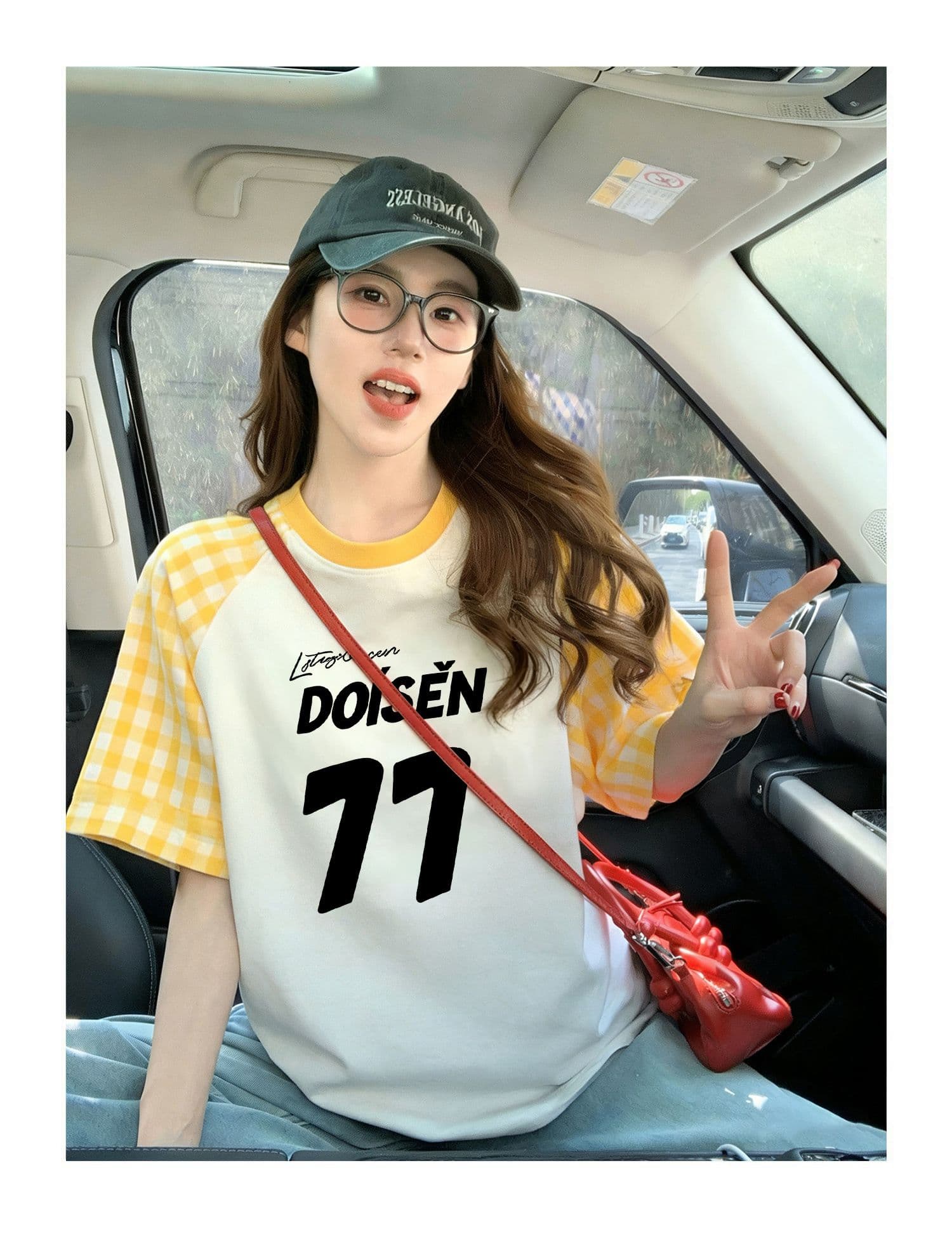220 그램 순면 이후 패키지 칼라 체크무늬 배색 삽입 어깨 반팔 티셔츠 여성 2026 여름 프린트 맨위 상세 이미지 3