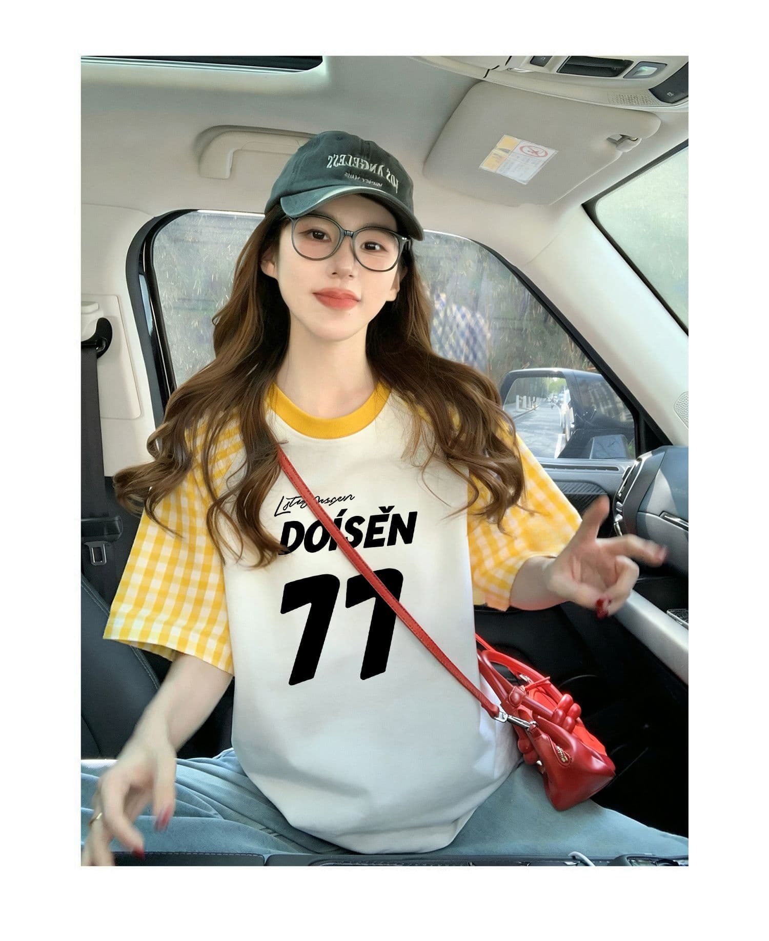 220 그램 순면 이후 패키지 칼라 체크무늬 배색 삽입 어깨 반팔 티셔츠 여성 2026 여름 프린트 맨위 상세 이미지 4