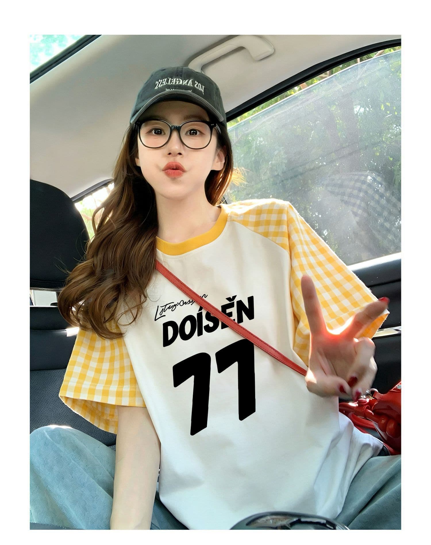 220 그램 순면 이후 패키지 칼라 체크무늬 배색 삽입 어깨 반팔 티셔츠 여성 2026 여름 프린트 맨위 상세 이미지 5