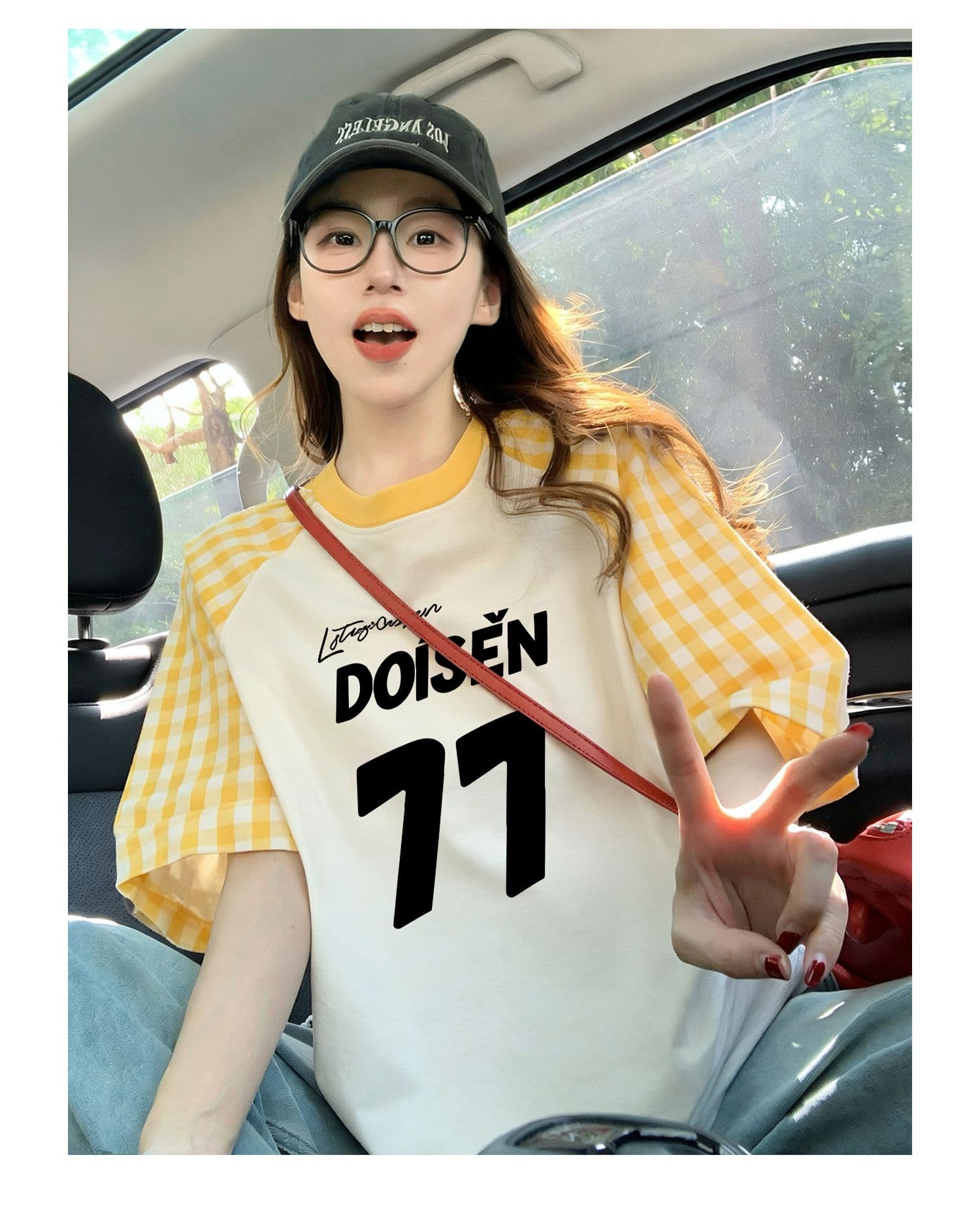 220 그램 순면 이후 패키지 칼라 체크무늬 배색 삽입 어깨 반팔 티셔츠 여성 2026 여름 프린트 맨위 상세 이미지 6
