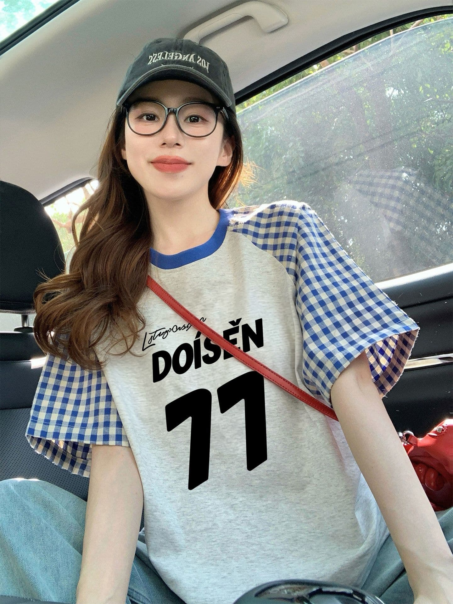 220 그램 순면 이후 패키지 칼라 체크무늬 배색 삽입 어깨 반팔 티셔츠 여성 2026 여름 프린트 맨위 상세 이미지 7