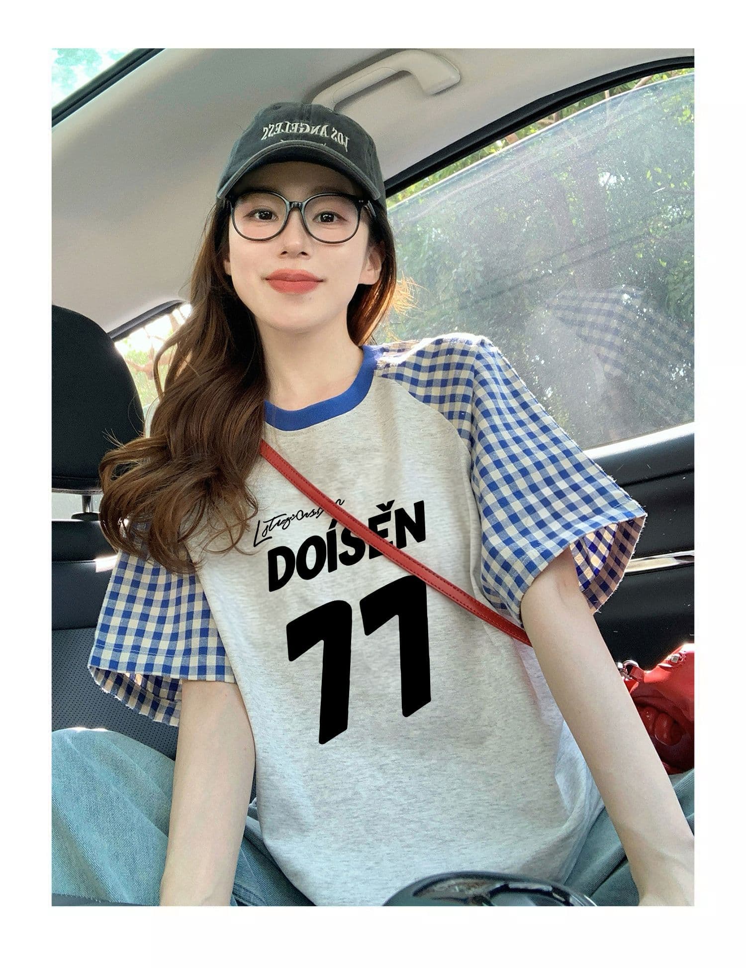 220 그램 순면 이후 패키지 칼라 체크무늬 배색 삽입 어깨 반팔 티셔츠 여성 2026 여름 프린트 맨위 상세 이미지 8