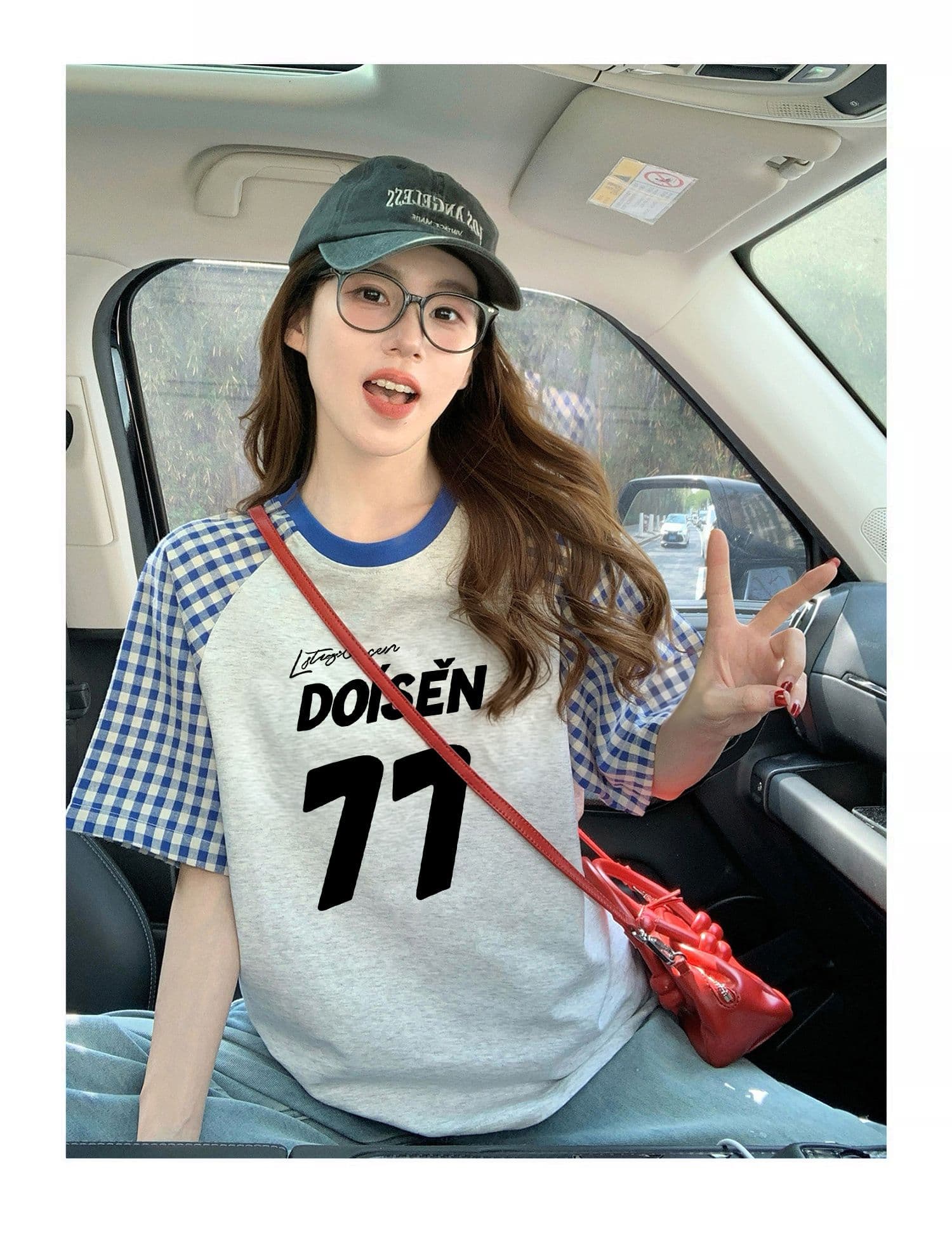 220 그램 순면 이후 패키지 칼라 체크무늬 배색 삽입 어깨 반팔 티셔츠 여성 2026 여름 프린트 맨위 상세 이미지 9