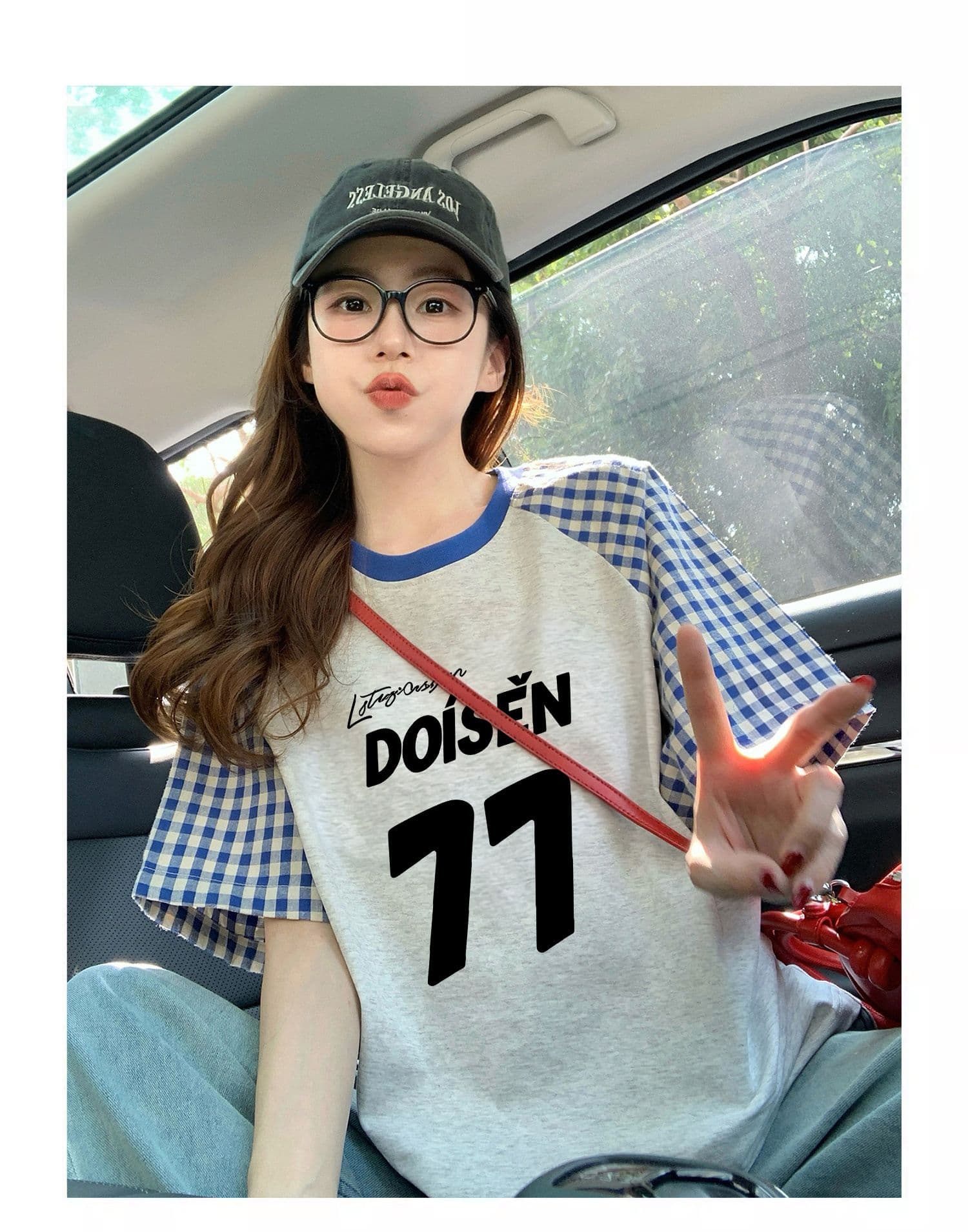 220 그램 순면 이후 패키지 칼라 체크무늬 배색 삽입 어깨 반팔 티셔츠 여성 2026 여름 프린트 맨위 상세 이미지 11