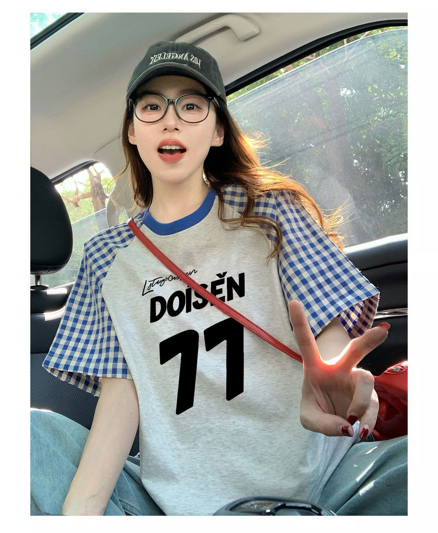 220 그램 순면 이후 패키지 칼라 체크무늬 배색 삽입 어깨 반팔 티셔츠 여성 2026 여름 프린트 맨위 상세 이미지 12