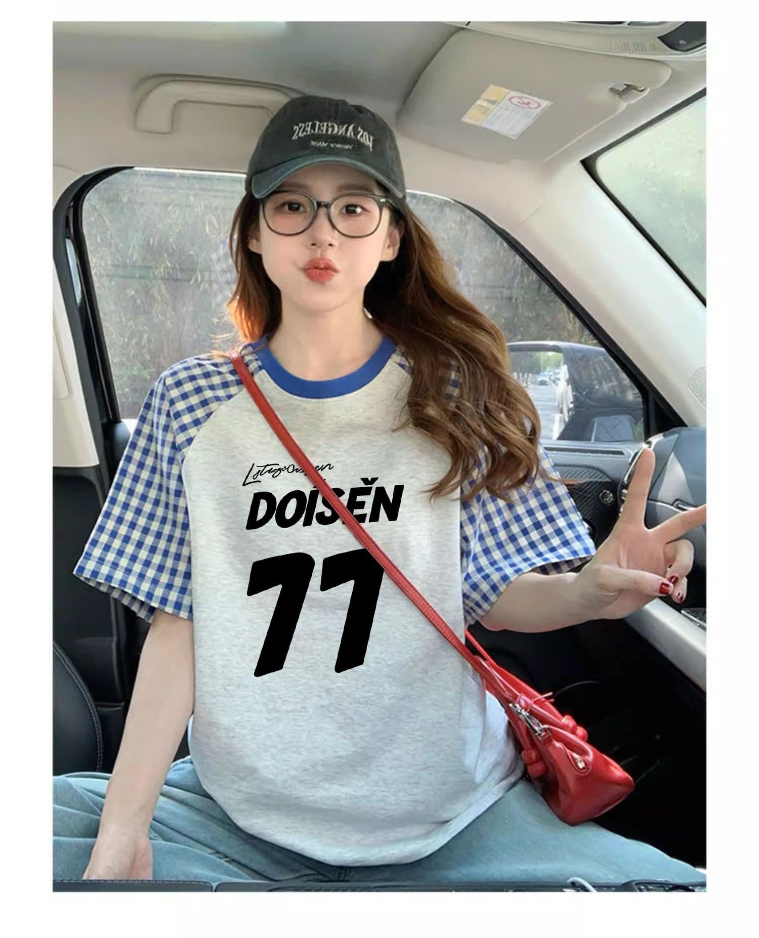 220 그램 순면 이후 패키지 칼라 체크무늬 배색 삽입 어깨 반팔 티셔츠 여성 2026 여름 프린트 맨위 상세 이미지 13