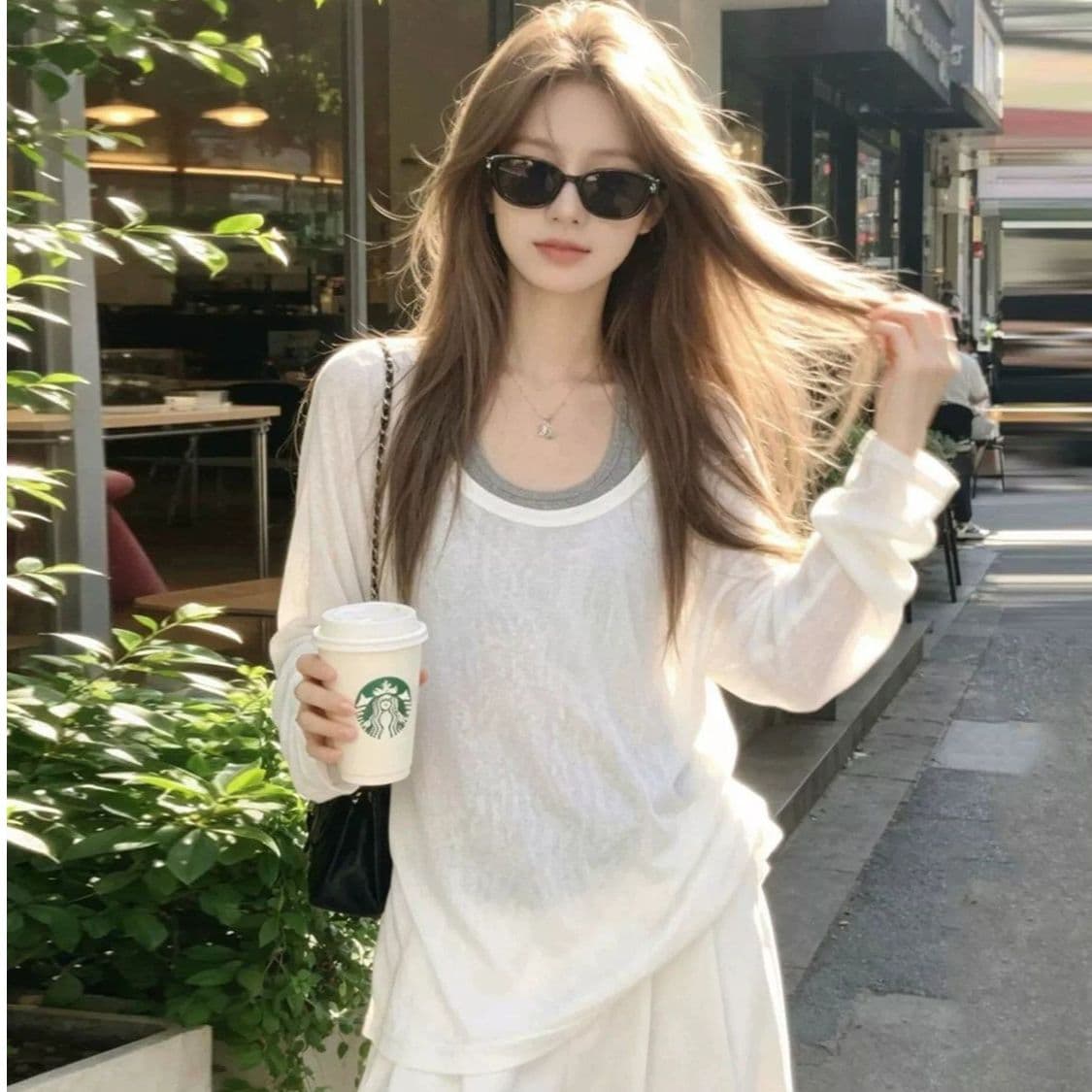 다용도 화이트 페이크 레이어드 긴팔 티셔츠 여성 여름 얇은 스타일 2026 새로운 마이크로 ~을 통해 자외선 차단 블라우스 맨위 이미지 4