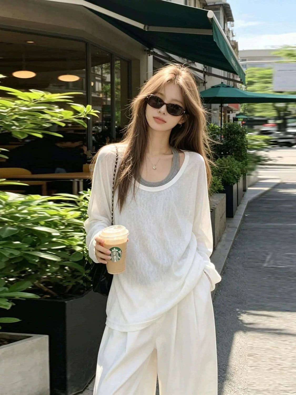 다용도 화이트 페이크 레이어드 긴팔 티셔츠 여성 여름 얇은 스타일 2026 새로운 마이크로 ~을 통해 자외선 차단 블라우스 맨위 상세 이미지 3