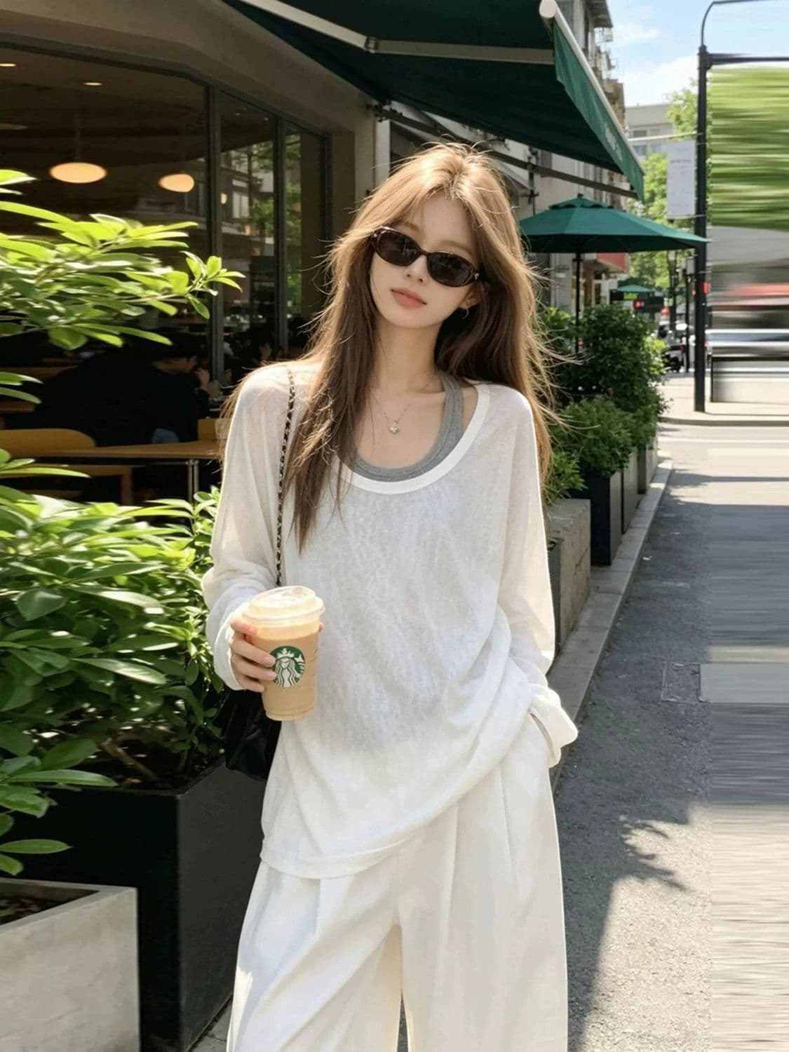 다용도 화이트 페이크 레이어드 긴팔 티셔츠 여성 여름 얇은 스타일 2026 새로운 마이크로 ~을 통해 자외선 차단 블라우스 맨위 상세 이미지 4