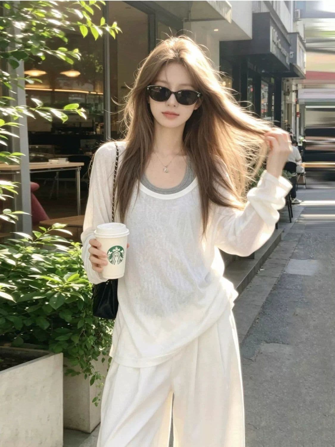 다용도 화이트 페이크 레이어드 긴팔 티셔츠 여성 여름 얇은 스타일 2026 새로운 마이크로 ~을 통해 자외선 차단 블라우스 맨위 상세 이미지 5