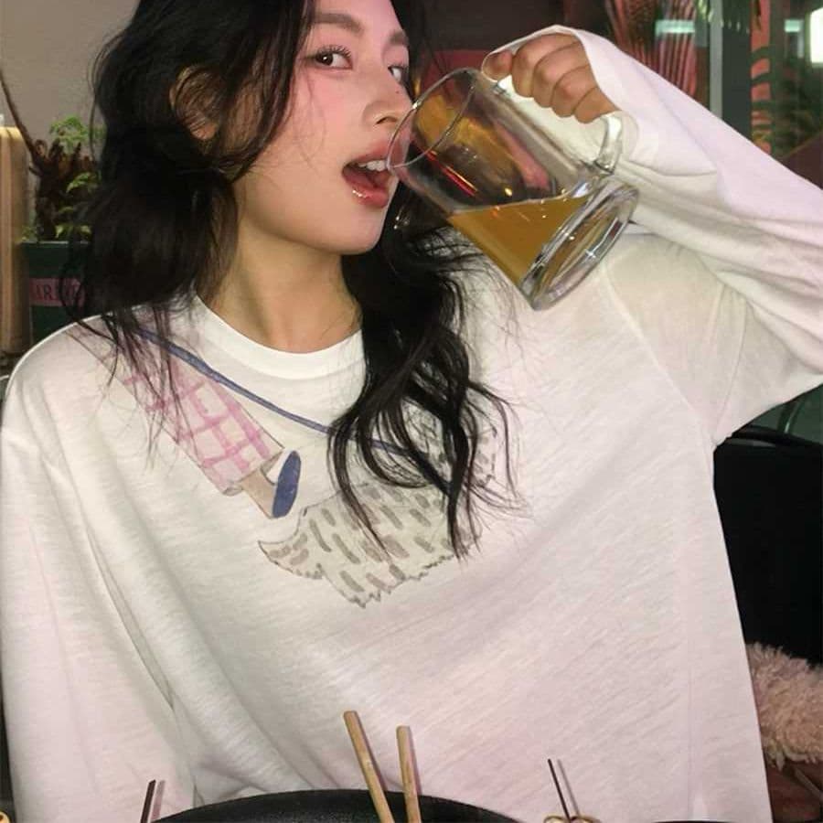 65 면 일러스트레이션 개 산책 재미있는 프린트 긴팔 자외선 차단 티셔츠 느긋한 다용도 마이크로 ~을 통해 루즈핏 캐주얼 맨위 이미지 4