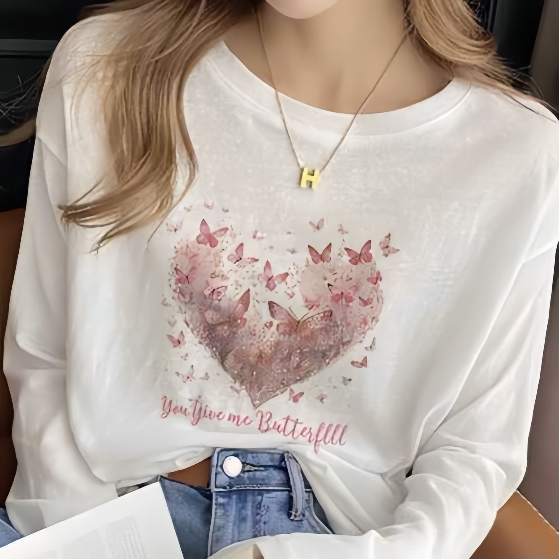 65 면 작은 대중 긍정적 인 어깨 눈꽃 면 긴팔 티셔츠 여성 2026 외국 가스 화이트 자외선 차단 의류 맨위 여름과 가을