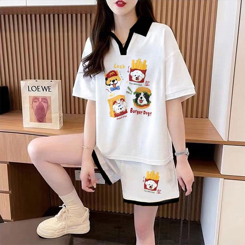 실사 순면 32 더블 실 230 크 2026 여름 POLO 칼라 반팔 티셔츠 반바지 여성 투피스 세트 상세 이미지 2