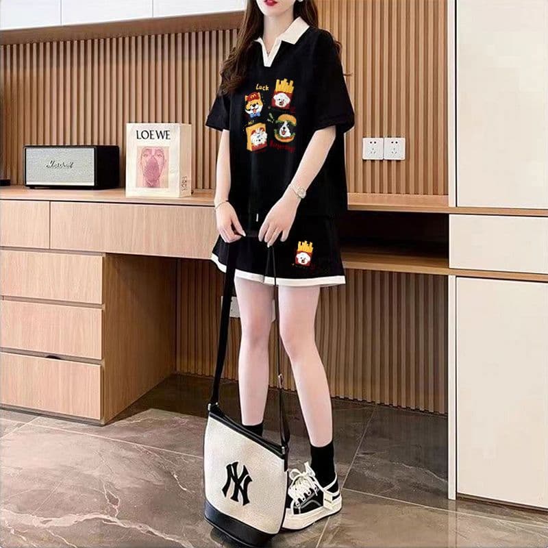 실사 순면 32 더블 실 230 크 2026 여름 POLO 칼라 반팔 티셔츠 반바지 여성 투피스 세트 상세 이미지 10