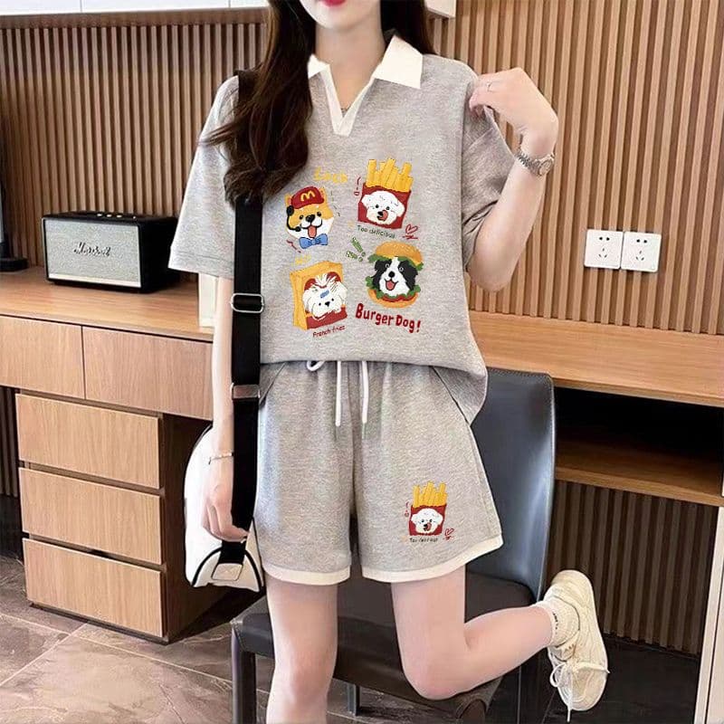 실사 순면 32 더블 실 230 크 2026 여름 POLO 칼라 반팔 티셔츠 반바지 여성 투피스 세트 상세 이미지 14