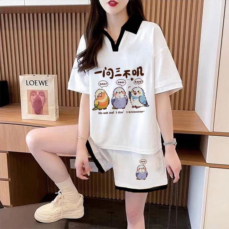 실사 순면 32 더블 실 230 크 2026 여름 POLO 칼라 반팔 티셔츠 반바지 여성 투피스 세트 이미지 4