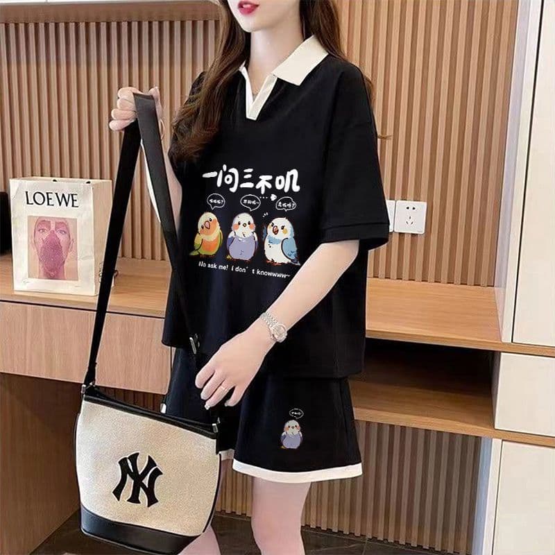 실사 순면 32 더블 실 230 크 2026 여름 POLO 칼라 반팔 티셔츠 반바지 여성 투피스 세트 상세 이미지 9