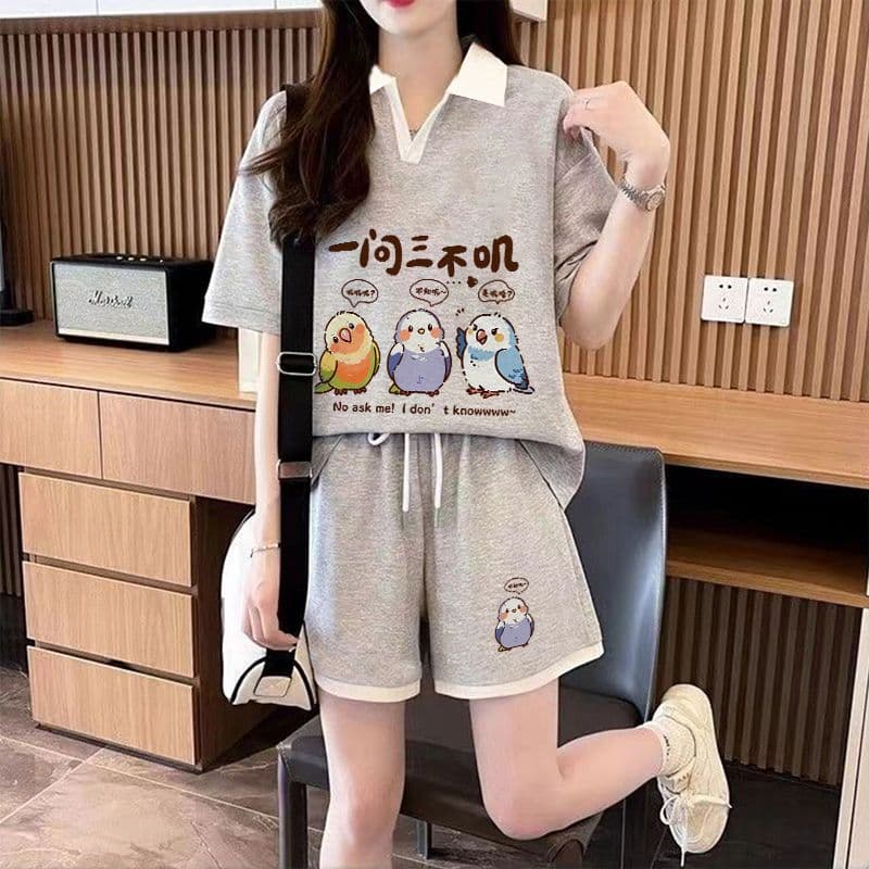 실사 순면 32 더블 실 230 크 2026 여름 POLO 칼라 반팔 티셔츠 반바지 여성 투피스 세트 상세 이미지 14
