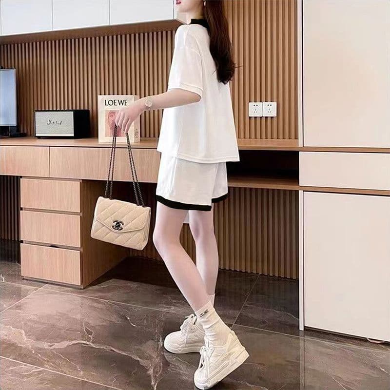 실사 순면 32 더블 실 230 크 2026 여름 POLO 칼라 반팔 티셔츠 반바지 여성 투피스 세트 상세 이미지 7