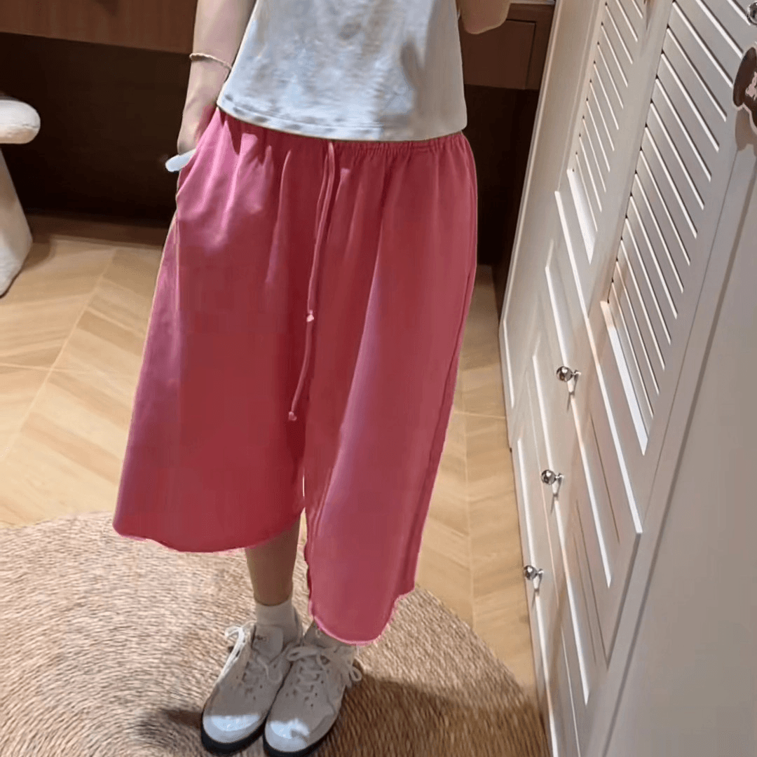 한 부서 펌프 로프 볼륨 측면 7부 바지 여성 여름 얇은 스타일 느긋한 루즈핏 짧은 웨이 바지 스트레이트 운동 넓은 다리 캐주얼 바지 이미지 4