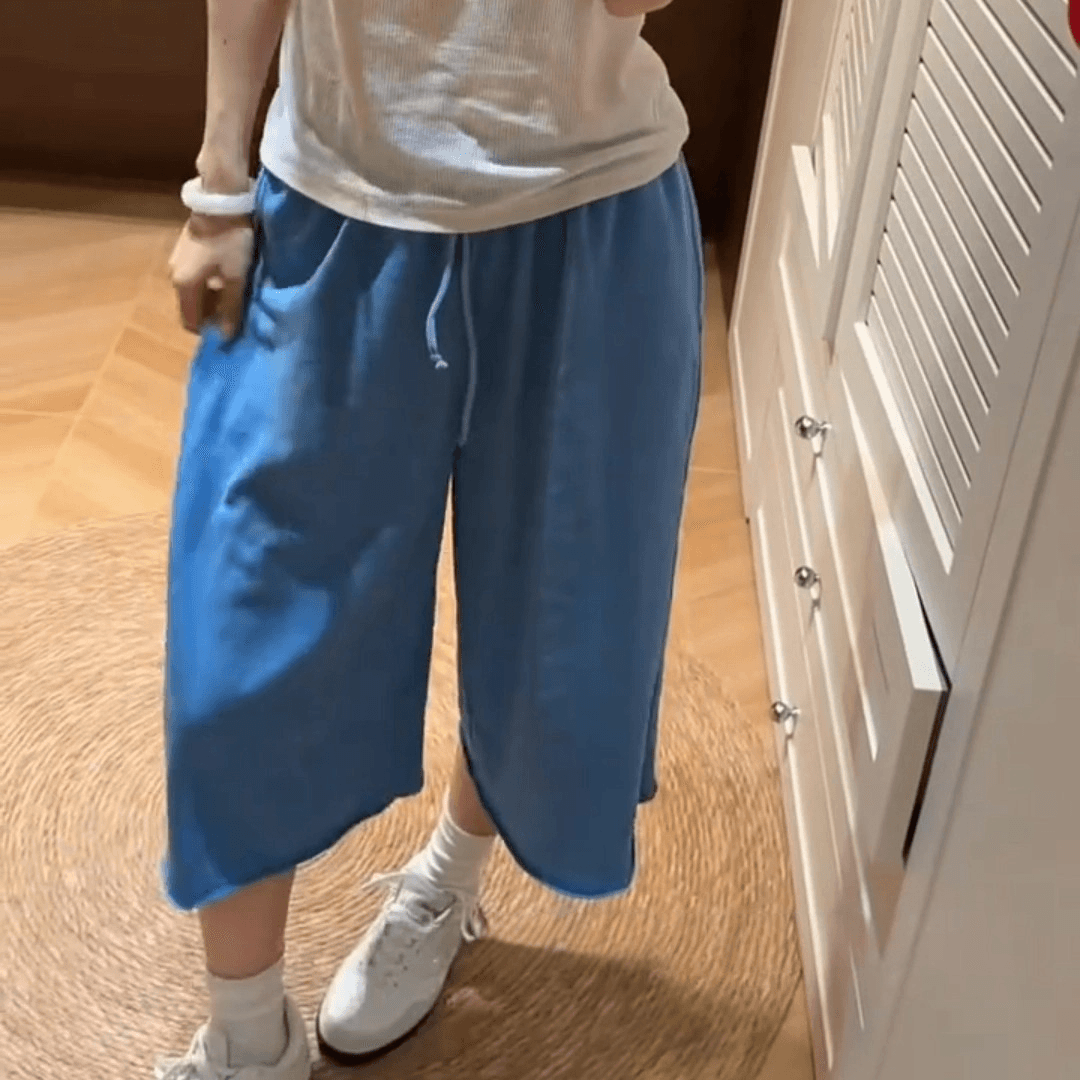 한 부서 펌프 로프 볼륨 측면 7부 바지 여성 여름 얇은 스타일 느긋한 루즈핏 짧은 웨이 바지 스트레이트 운동 넓은 다리 캐주얼 바지 상세 이미지 4