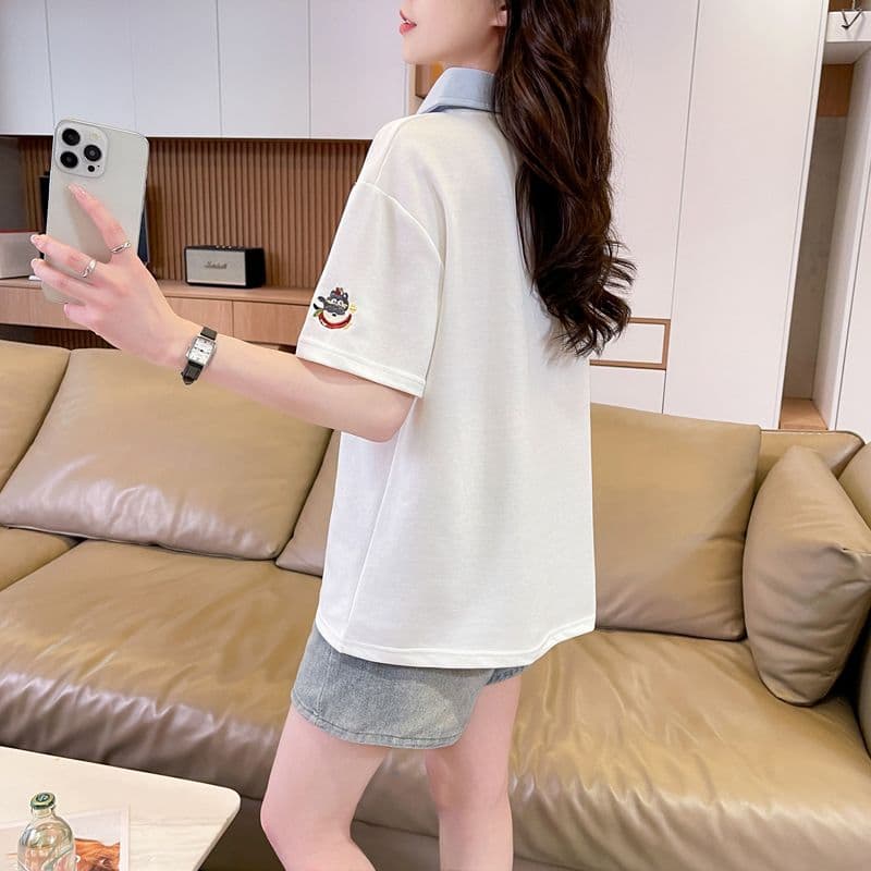 실사 180g 남자 바 면 반팔 티셔츠 여성 여름 얇은 스타일 무거운 작업 자수 POLO 칼라 루즈핏 작은 키 맨위 상세 이미지 11