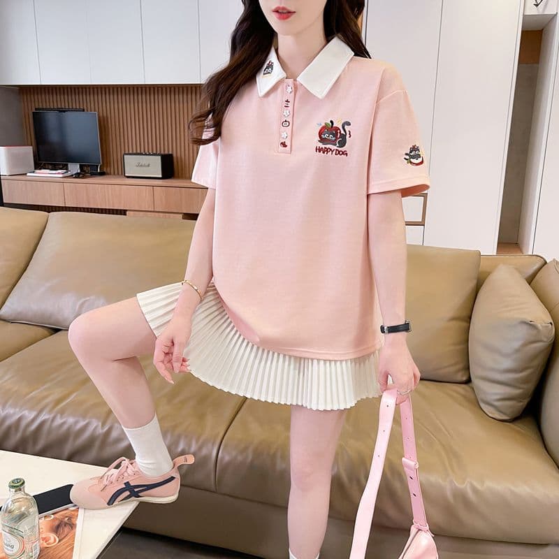 실사 180g 남자 바 면 반팔 티셔츠 여성 여름 얇은 스타일 무거운 작업 자수 POLO 칼라 루즈핏 작은 키 맨위 상세 이미지 15