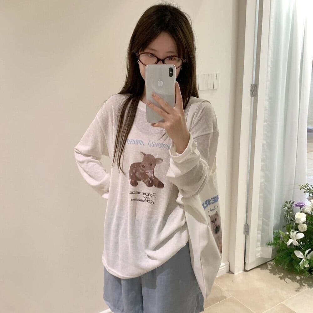 65 면 여름 새로운 프린트 섹션 여성 셔츠 비스듬한 어깨 티셔츠 자외선 차단 기본 셔츠 블라우스 통기성 루즈핏 상세 이미지 4