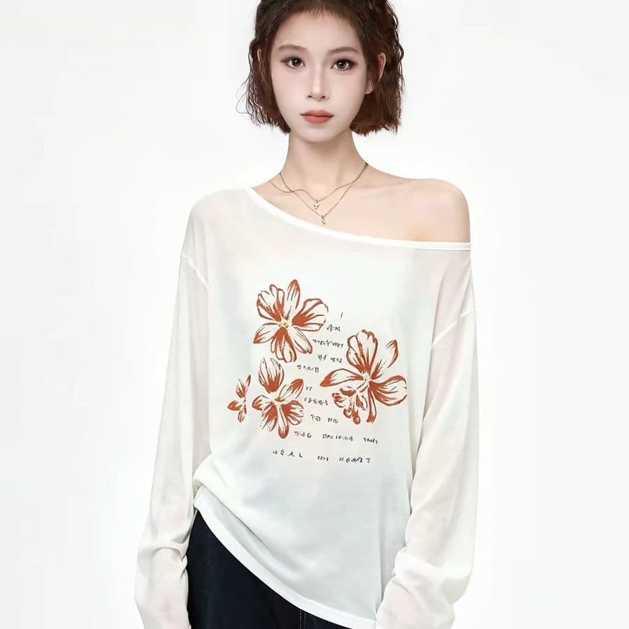 65 면 눈꽃 면 긴팔 티셔츠 여성 새로운 2026 여름 자외선 차단 의류 루즈핏 Tulle 블라우스 외부 잡아라. 의류 상세 이미지 2