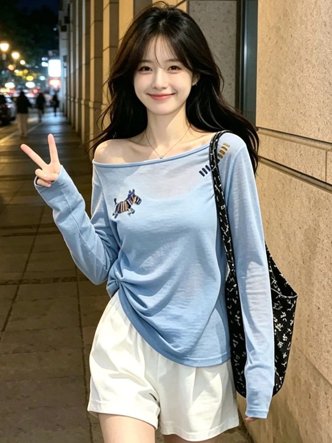 여름 얇은 스타일 비스듬한 칼라 오프숄더 자외선 차단 블라우스 파란색 긴팔 티셔츠 여성 마이크로 ~을 통해 에어컨 셔츠 맨위 상세 이미지 5