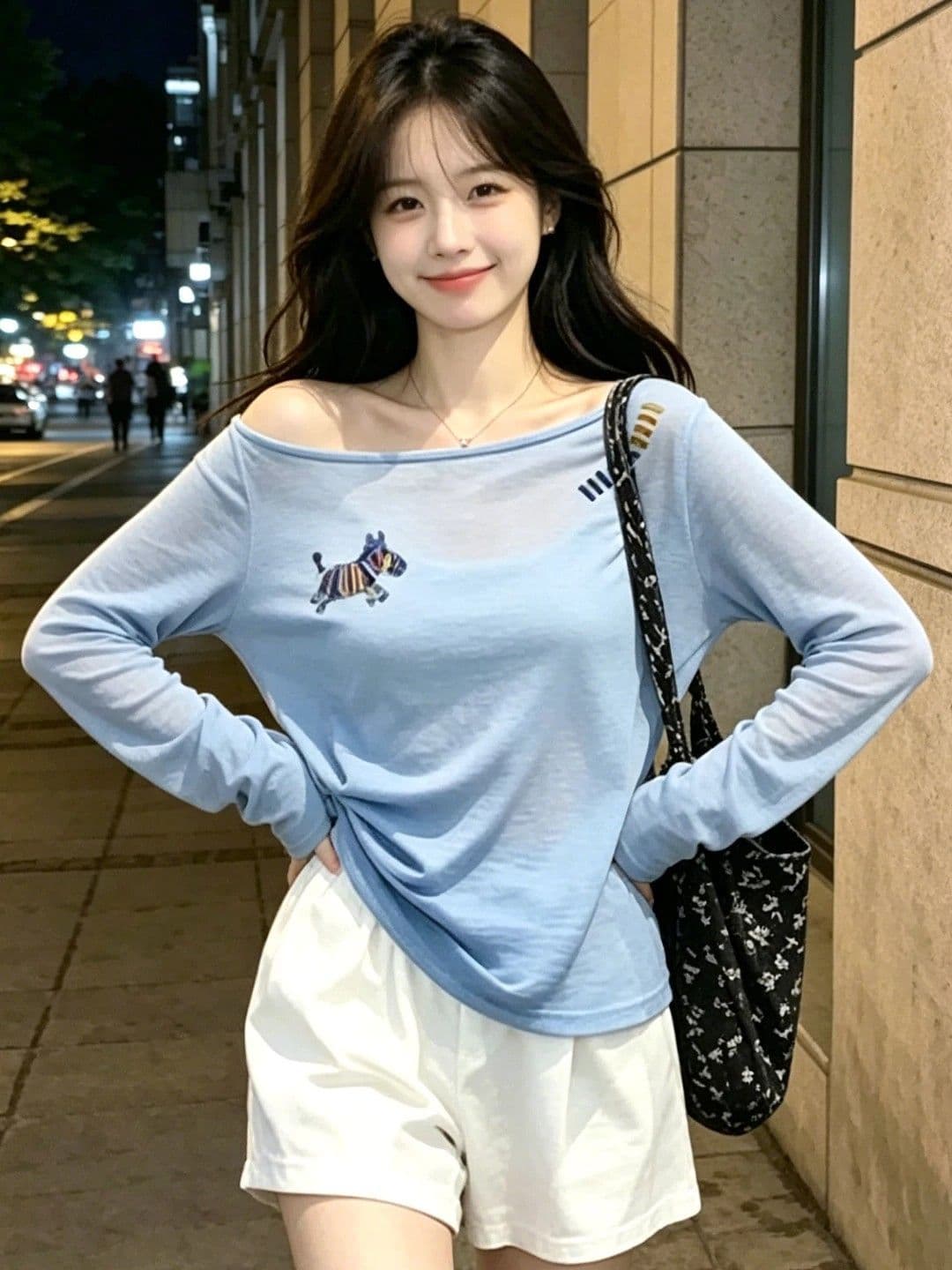여름 얇은 스타일 비스듬한 칼라 오프숄더 자외선 차단 블라우스 파란색 긴팔 티셔츠 여성 마이크로 ~을 통해 에어컨 셔츠 맨위 상세 이미지 6