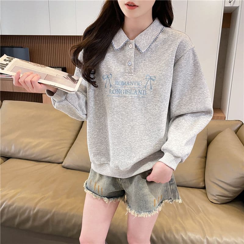 실사 한국 스타일 루즈핏 봄과 가을 자수 패치워크 초승달 모양의 작은 디자인 후아 면 후드티 여성 상세 이미지 3