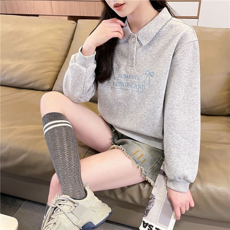 실사 한국 스타일 루즈핏 봄과 가을 자수 패치워크 초승달 모양의 작은 디자인 후아 면 후드티 여성 상세 이미지 5