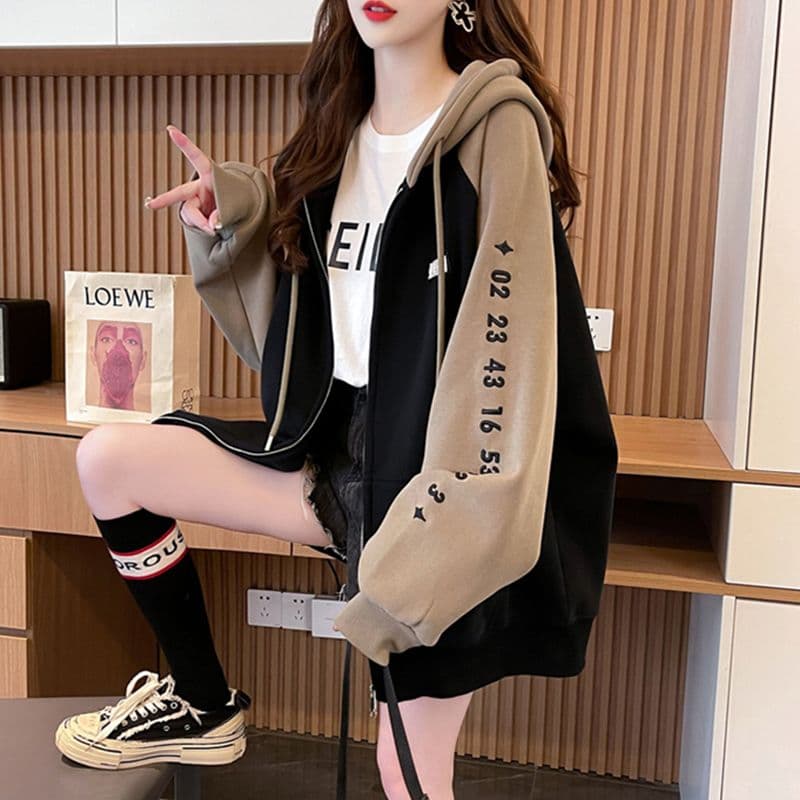 경관 그림 모방 후아 면 복잡한 우유 실크 2026 가을 얇은 스타일 후드티 루즈핏 캐주얼 후드 여성 코트 이미지 3